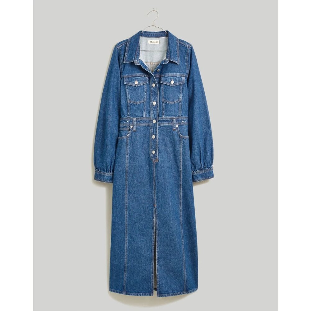 NWT Madewell Denim Midi Shirtdress in Glissan Wash Heavyweight Jean Dress 14 - Picture 1 of 9